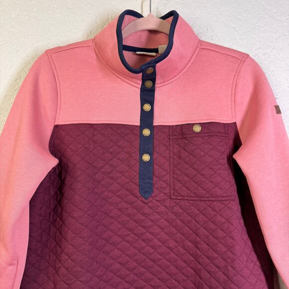 L.L. BEAN Pullover Quilted & Fleece Quarter Snap Colorblock Mock Neck Merlot - Picture 6 of 15